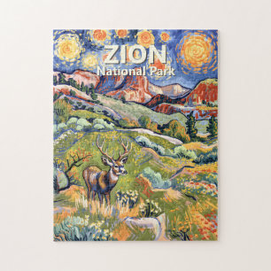 Quebra-cabeça Texto Personalizado Zion Animal Veado Paisagem Col