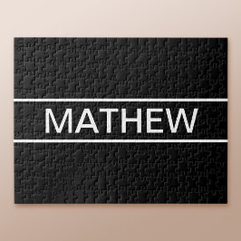 Quebra-cabeça Texto personalizável | Preto e Branco Moderno Negr