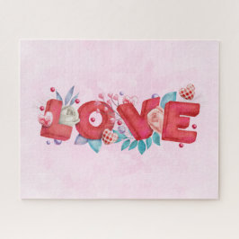 Quebra-cabeça Texto Red Love em Bold Block Letters Watercolor