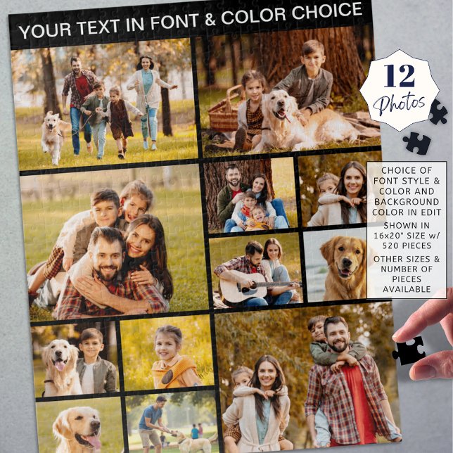 Quebra-cabeça Texto Simples de Colagem de Fotos 12 Preto (Criador carregado)