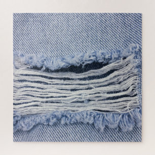 Quebra-cabeça Textura de Jeans rasgados azuis claros
