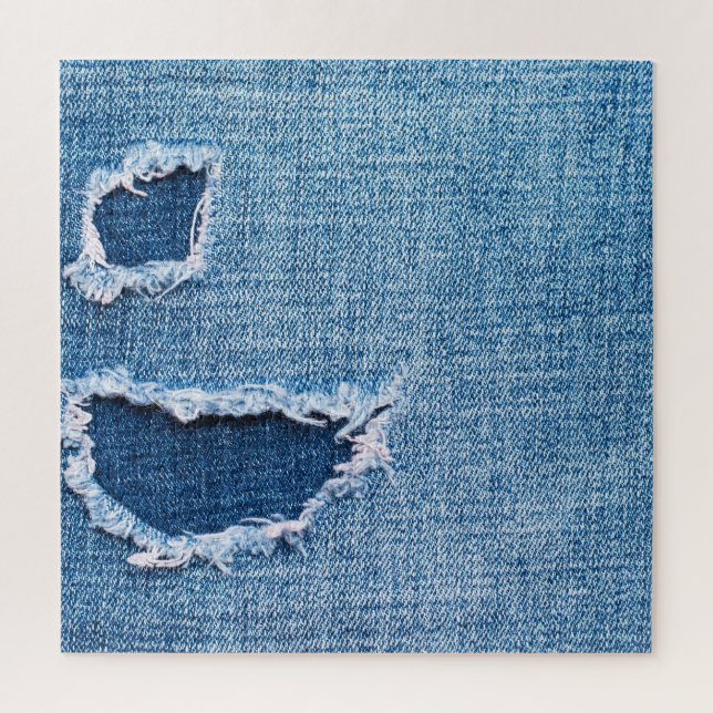 Quebra-cabeça Textura do tecido denim rasgada, matizes azuis. (Vertical)