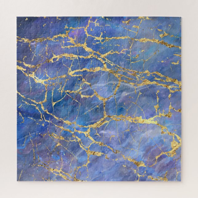 Quebra-cabeça Textura Dourada do Abstrato Marble Azul (Vertical)