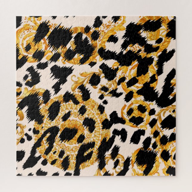Quebra-cabeça Textura leopardo: padrão barroco-ouro. (Vertical)