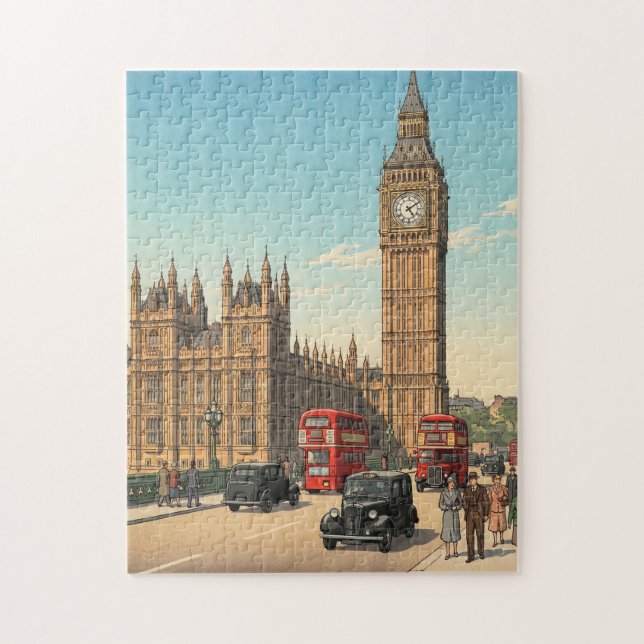 Quebra-cabeça The Big Ben Clock Tower Japanese Woodblock Print (Vertical)