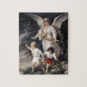 Quebra-cabeça The Guardian Angel and Children, Vintage Painting.