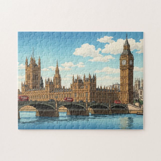 Quebra-cabeça The Palace of Westminster Japanese Woodblock Print (Horizontal)