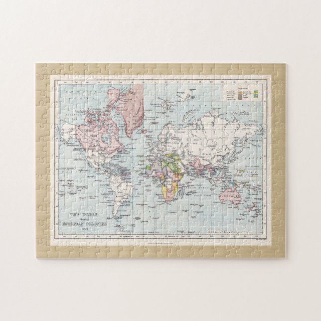 Quebra-cabeça The World European Colonies 1908 Antique Map (Horizontal)