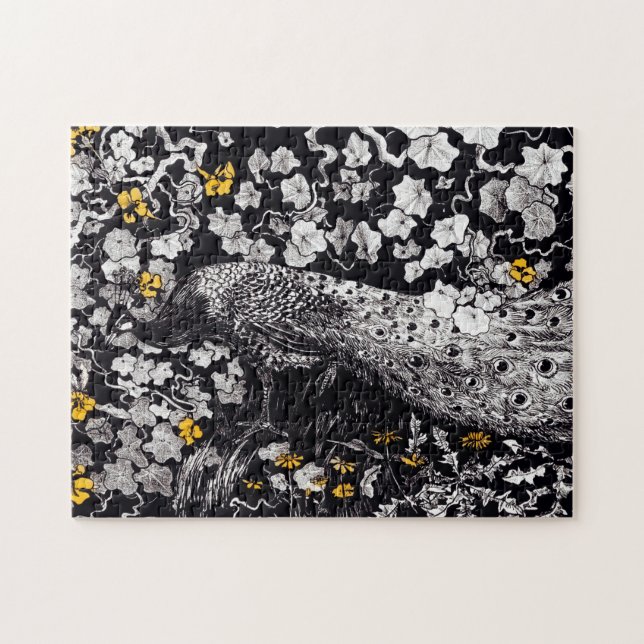 Quebra-cabeça Theo Van Hoytema Retro Peacock Clip Art Black and (Horizontal)