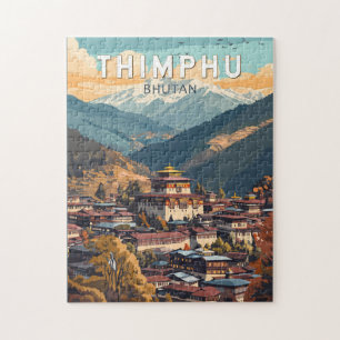 Quebra-cabeça Thimphu Bhutan Illustration Viagem Art Vintage