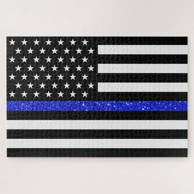 Quebra-cabeça Thin Blue Line Glitter Flag (Horizontal)