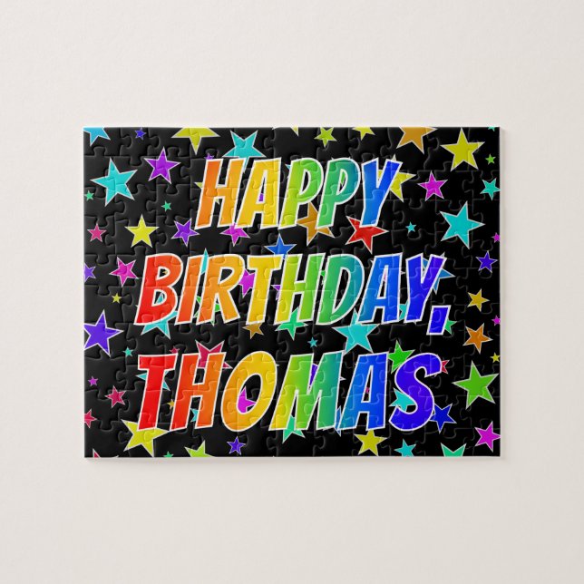Quebra-cabeça "THOMAS" Primeiro Nome, Diversão "FELIZ ANIVERSÁRI (Horizontal)