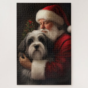 Quebra-cabeça Tibetan Terrier Papai Noel Natal Festivo 