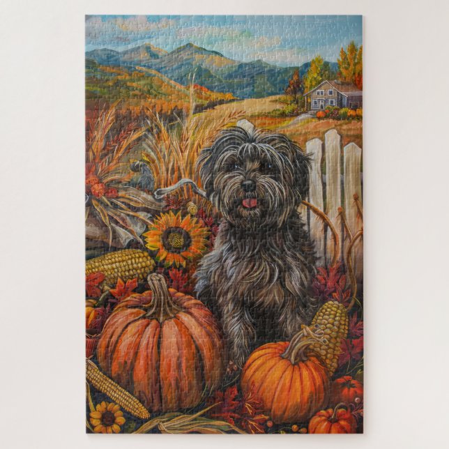 Quebra-cabeça Tibetano - Terrier Dog Autumn Harvest Ação de Graç (Vertical)