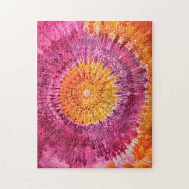 Quebra-cabeça Tie-Dye Pink e Orange Swirl (Vertical)