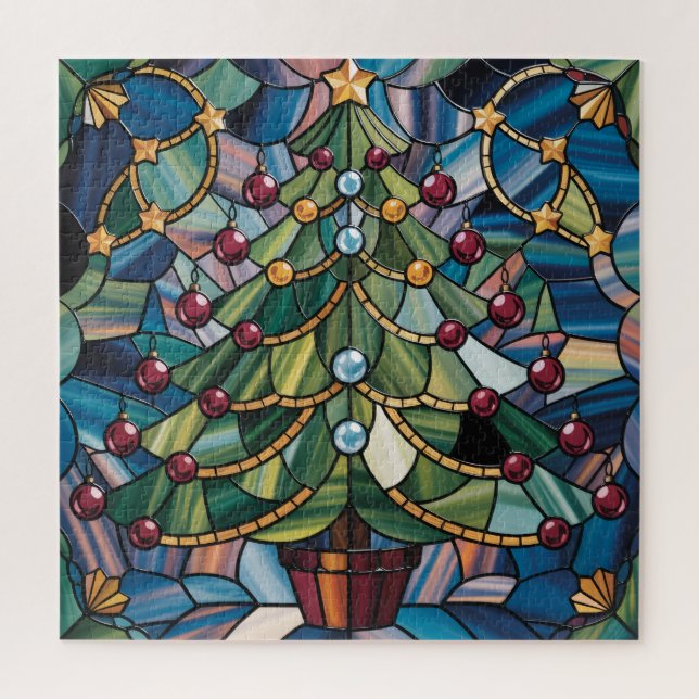 Quebra-cabeça Tiffany-Style Stained Glass Christmas Tree (Vertical)