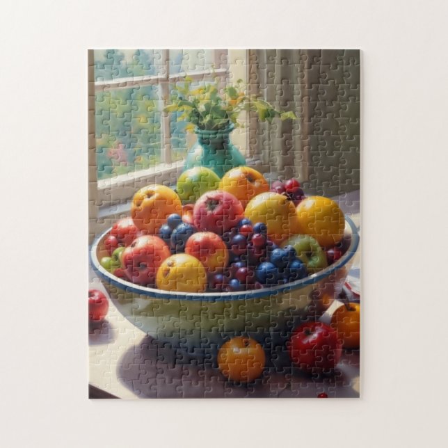 Quebra-cabeça Tigela de fruta sentada sobre uma pintura de óleo  (Vertical)