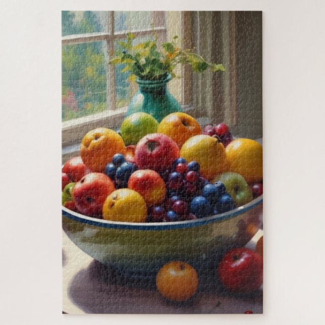 Quebra-cabeça Tigela de fruta sentada sobre uma pintura de óleo  (Vertical)