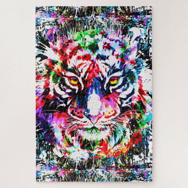 Quebra-cabeça Tiger | Desenho Colorido | Abstrato  (Vertical)