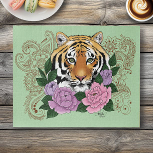 Quebra-cabeça Tiger Henna Flores Púrpuras Rosa