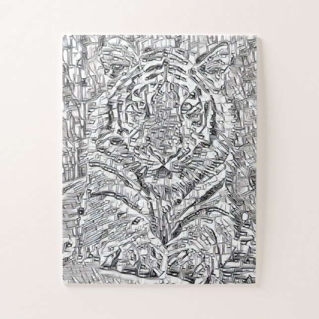 Quebra-cabeça Tiger Mosaic Tiles in Black and White (Vertical)