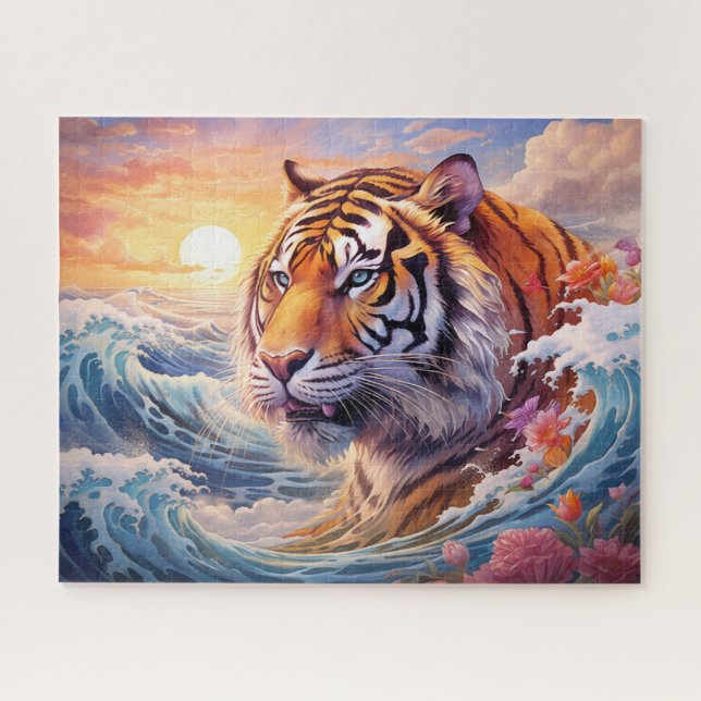 Quebra-cabeça Tiger Ocean Ondas Surreal Fantasy Art (Horizontal)