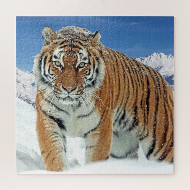 Quebra-cabeça Tiger Snow Mountain Animal Trendy Foto (Horizontal)