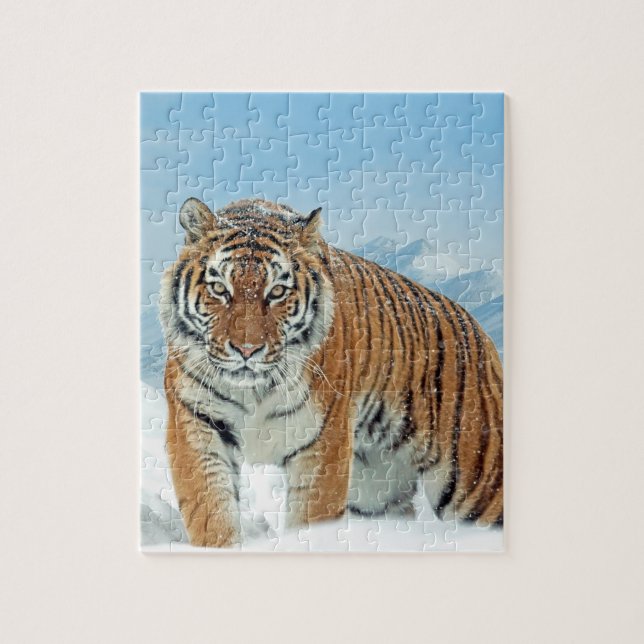 Quebra-cabeça Tiger Winter Snow Mountain Animal Photo (Vertical)