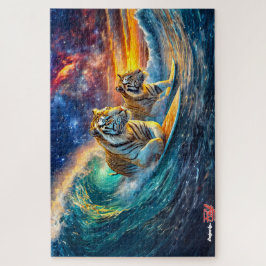 Quebra-cabeça Tigers Surfing Space Design por Rich AMeN Gill