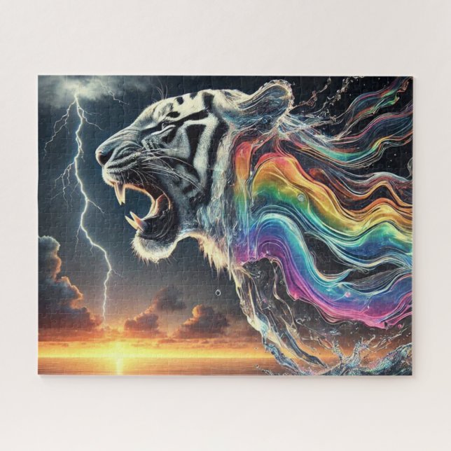 Quebra-cabeça Tigre branco com água Rainbow Neon (Horizontal)