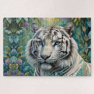 Quebra-cabeça Tigre Branco em uma Selva Azul Verde