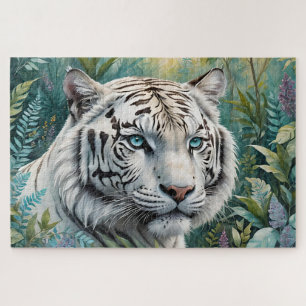 Quebra-cabeça Tigre branco numa selva verde azul