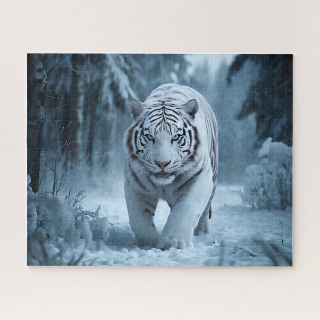 Quebra-cabeça Tigre Branco ondulando a neve (Horizontal)
