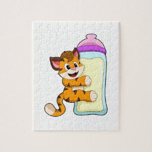 Quebra-cabeça Tigre com frasco para bebês de leite