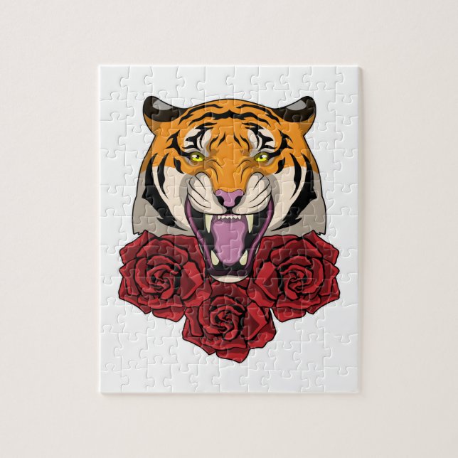 Quebra-cabeça Tigre com Rosas (Vertical)