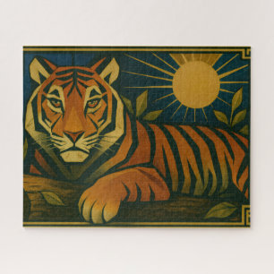 Quebra-cabeça Tigre Estilizado na Moldura Ornamental Sunburst