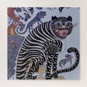 Quebra-cabeça Tigre Minhwa Coreano com Três Filhotes