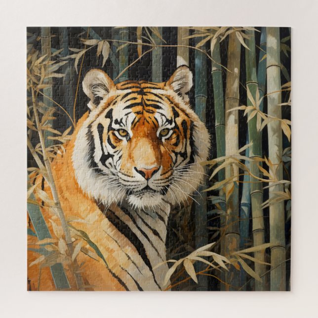 Quebra-cabeça Tigre na Floresta de Bambu (Vertical)