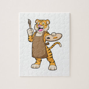 Quebra-cabeça Tigre na pintura com pintura e pincel