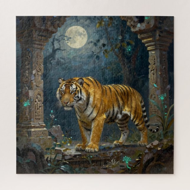 Quebra-cabeça Tigre nas Dunas Antigas sob a Lua Cheia (Vertical)