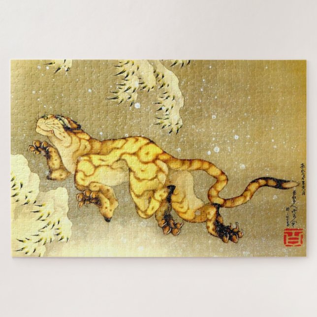 Quebra-cabeça Tigre no Snow Katsushika Hokusai 1849 (Horizontal)