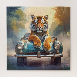 Quebra-cabeça Tigre sentado em um carro esportivo