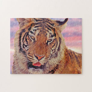Quebra-cabeça Tigre Sonolento no Sunset, Gato Grande