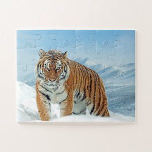 Quebra-cabeça Tigre Tiger Snow Mountains Foto Animal Winter