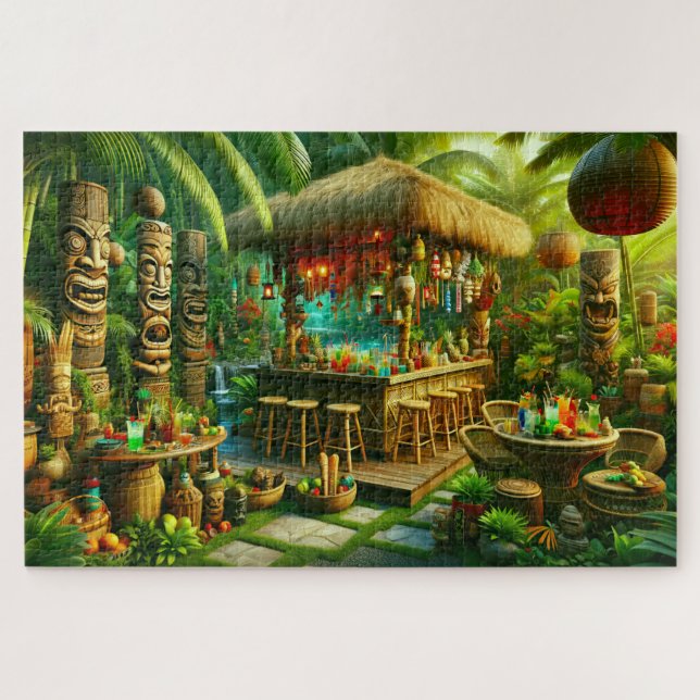 Quebra-cabeça Tiki Oasis Enchanted Tropical Backyard Escape (Horizontal)