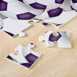 Quebra-cabeça time branco roxo colorido jogador feminino futebol