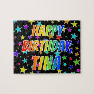Quebra-cabeça "TINA" Primeiro Nome, Diversão "FELIZ ANIVERSÁRIO"