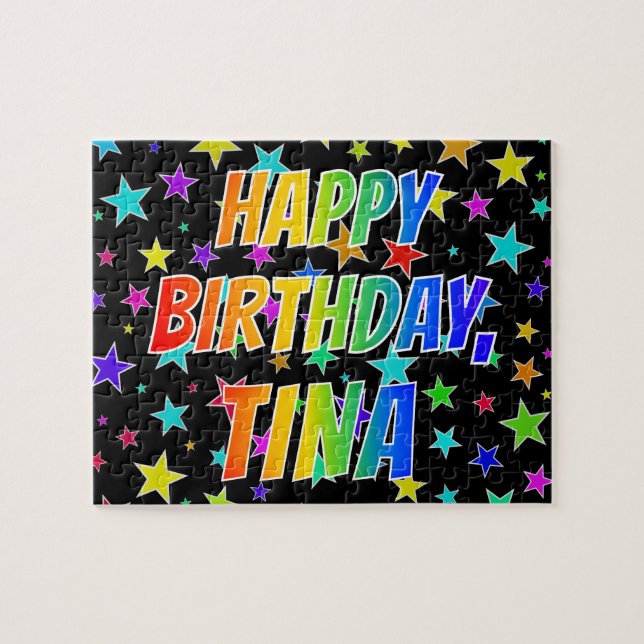 Quebra-cabeça "TINA" Primeiro Nome, Diversão "FELIZ ANIVERSÁRIO" (Horizontal)