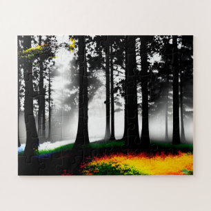 Quebra-cabeça Tinta Arco-Íris em Floresta Silhueta para Crianças