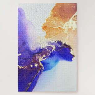 Quebra-cabeça Tinta de Álcool Dourada Azul abstrato Azul Cor La